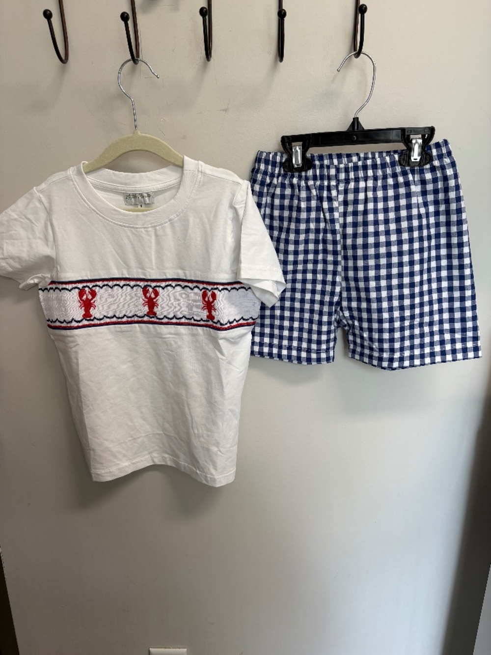 Boutique Crawfish/Lobster Patriotic Smocked Boys Shorts Outfit Set Size 6 NWOT
